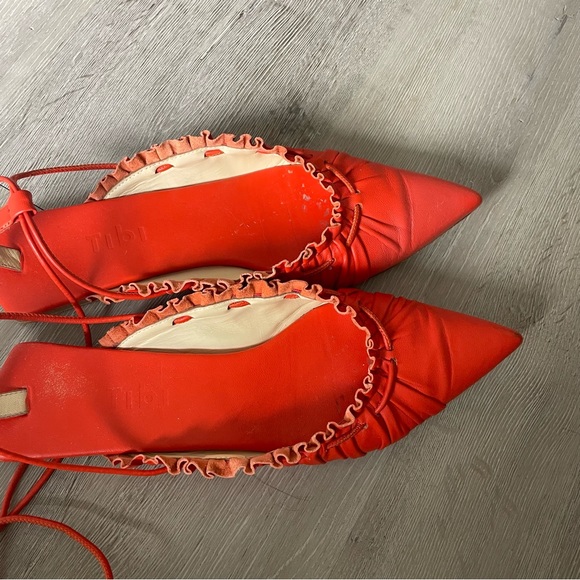 Tibi Sergei Flats Orange Red Lace Up Pointed Flat in Ruby - Picture 3 of 9